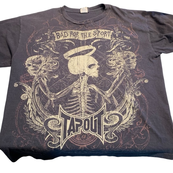 TAPOUT | Men’s Y2K ‘Bad For The Sport’ Distressed Graphic Tee - Sz Large - Picture 3 of 9
